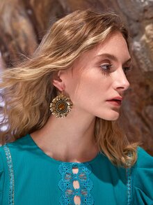 Pendientes largos con diseño de flor - Amarillo Oro - Ver 6