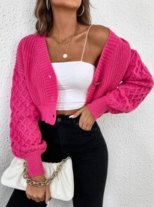 Chiquease 粗针织落肩开衫、长袖上衣 - 玫紅色 - 查看 1