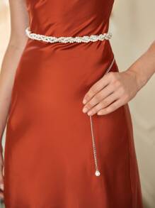 SHEIN Belle Faux Pearl Decor Belt Party - Silver - View 3