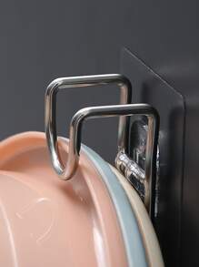 1 pieza Estante de almacenaje montado en la pared de acero inoxidable - Plateado - Ver 2