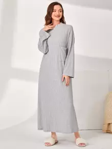 SHEIN Unity 小高領落肩袖電纜紋理休閒服連衣裙 - 淺灰色 - 查看 1