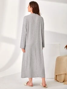 SHEIN Unity 小高領落肩袖電纜紋理休閒服連衣裙 - 淺灰色 - 查看 2