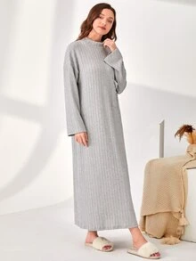 SHEIN Unity 小高領落肩袖電纜紋理休閒服連衣裙 - 淺灰色 - 查看 3