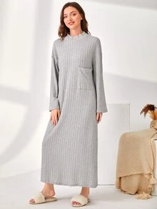 SHEIN Unity 小高領落肩袖電纜紋理休閒服連衣裙 - 淺灰色 - 查看 5