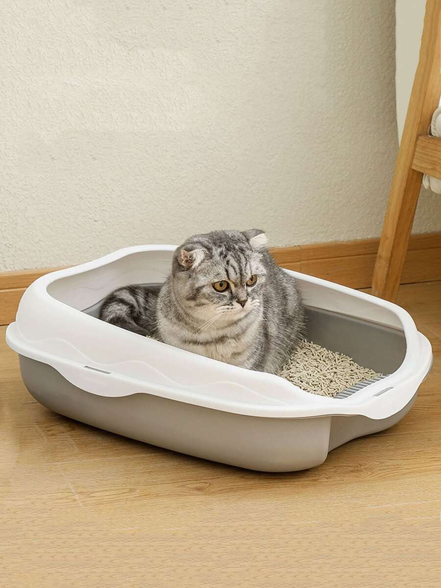 1pc Minimalist Cat Litter Box & 1pc Shovel - Grey - View 1