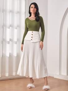 Mulvari Jersey tejido de canalé con abertura - Verde militar - Ver 3