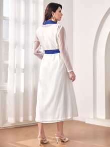 Modelyn Two Tone Lapel Neck Belted Coat - White - View 2