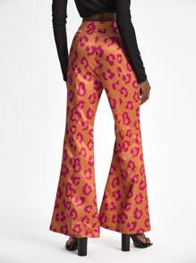 UnHuitMars Allover Print Split Hem Flare Leg Trousers - Orange - View 2