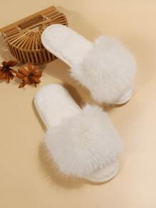 Women's Fashionable Home Slippers With Simple & Fluffy Design For Bedroom - Beige - View 3