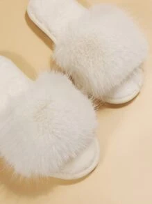 Women's Fashionable Home Slippers With Simple & Fluffy Design For Bedroom - Beige - View 4