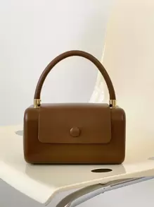Modny , Minimalistyczny , Codzienny , Mini Brąz Boston Bag Nabita dekoracja Top Handle Do biura Dla dziewczyny , Nastolatki - Brązowy - Zobacz 1