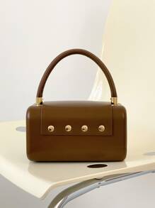 Modny , Minimalistyczny , Codzienny , Mini Brąz Boston Bag Nabita dekoracja Top Handle Do biura Dla dziewczyny , Nastolatki - Brązowy - Zobacz 2