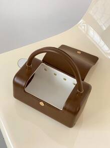 Modny , Minimalistyczny , Codzienny , Mini Brąz Boston Bag Nabita dekoracja Top Handle Do biura Dla dziewczyny , Nastolatki - Brązowy - Zobacz 3