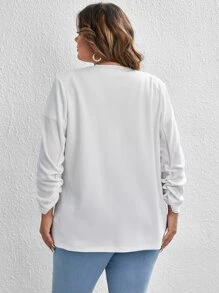 SHEIN Essnce 大碼素色抽褶袖西裝外套 - 白色 - 查看 2