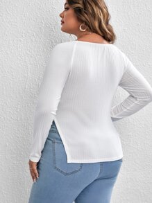 SHEIN Essnce Plus Sweetheart Neck Asymmetrical Hem Tee - White - View 2