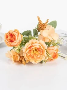 1/3PCS 人造牡丹花丝绸绣球花束，婚礼装饰，新娘手捧花材料，家居，餐厅，卧室，阳台，花瓶装饰，户外花园，情人节，新年装饰 - 橘色 - 查看 3