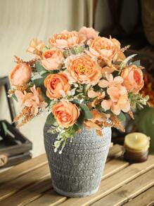 1/3PCS 人造牡丹花丝绸绣球花束，婚礼装饰，新娘手捧花材料，家居，餐厅，卧室，阳台，花瓶装饰，户外花园，情人节，新年装饰 - 橘色 - 查看 4