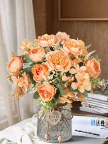 1/3PCS 人造牡丹花丝绸绣球花束，婚礼装饰，新娘手捧花材料，家居，餐厅，卧室，阳台，花瓶装饰，户外花园，情人节，新年装饰 - 橘色 - 查看 5