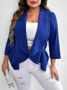 SHEIN LUNE Blazer de cuello esmoquin con parte delantera abierta - azul real - Ver 1