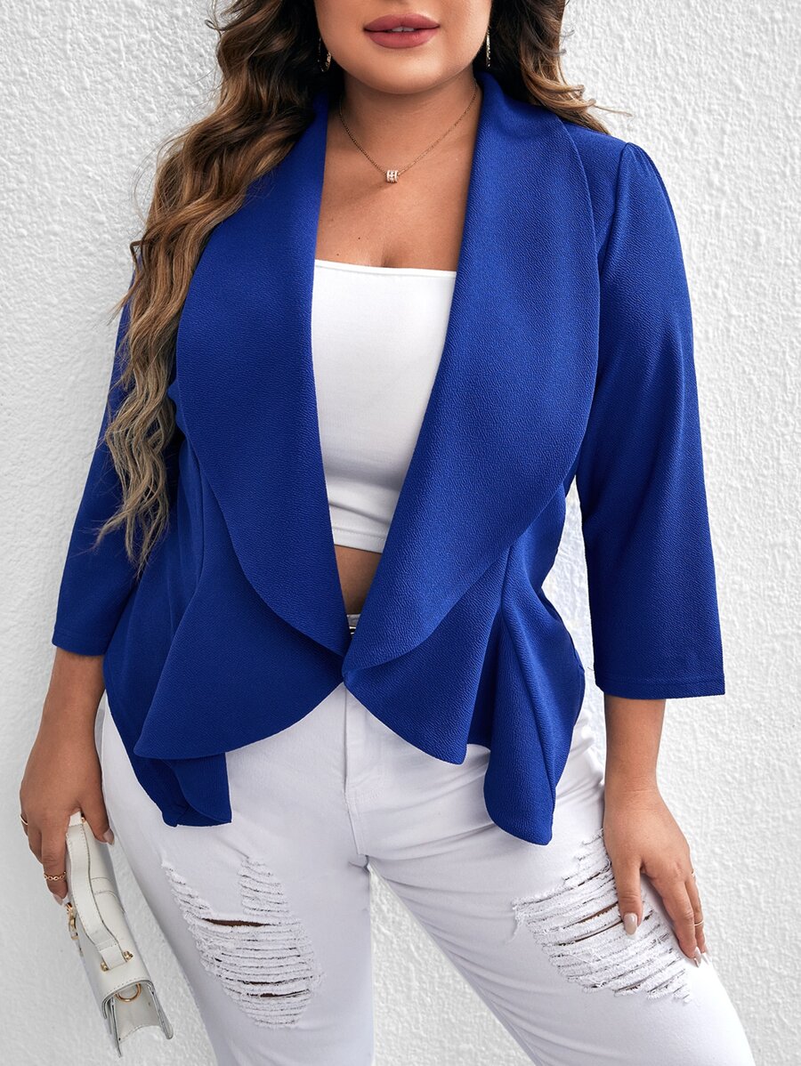 SHEIN LUNE Blazer de cuello esmoquin con parte delantera abierta - azul real - Ver 1