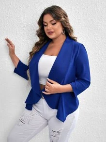 SHEIN LUNE Blazer de cuello esmoquin con parte delantera abierta - azul real - Ver 3