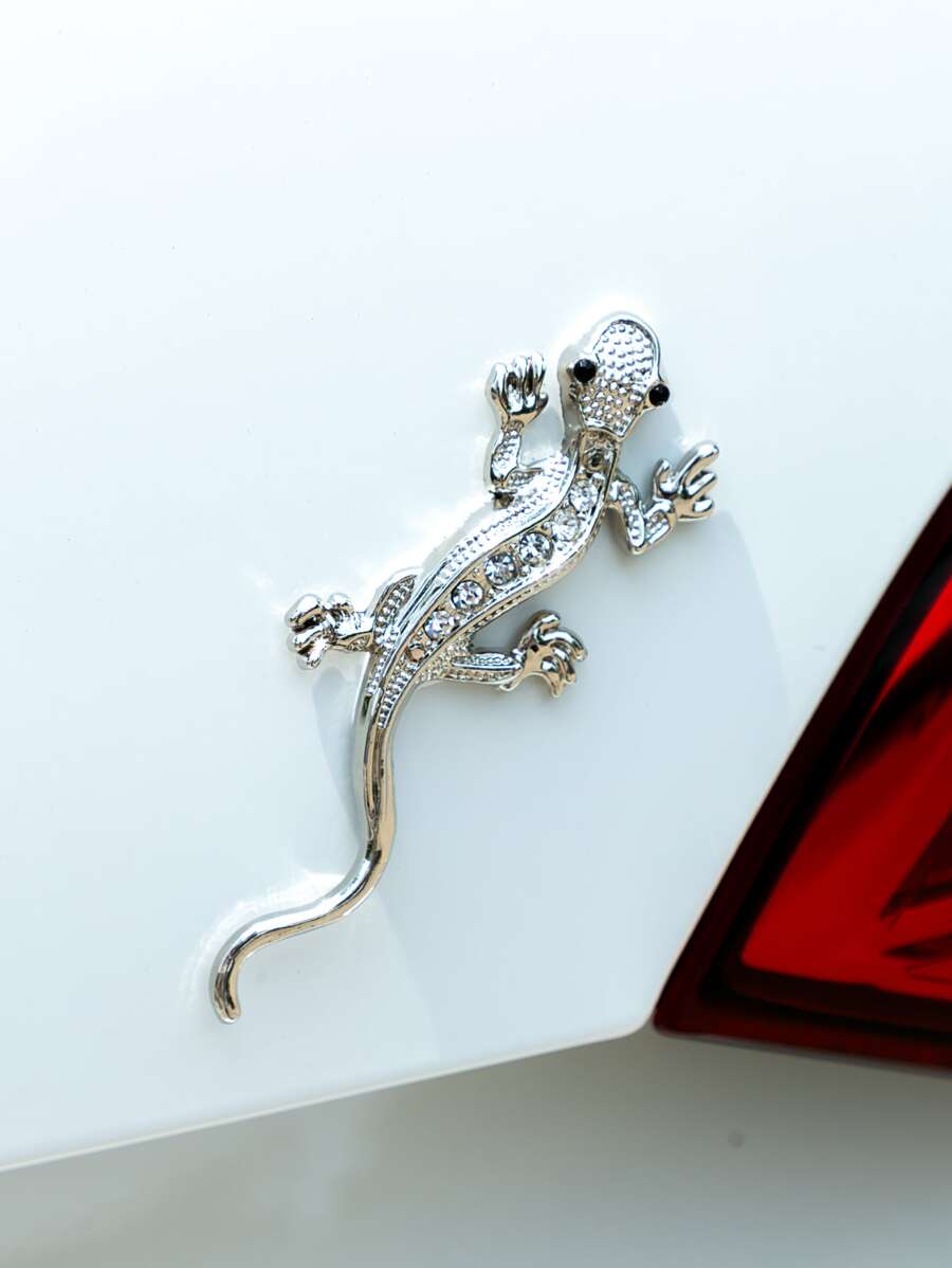 1pc 3D Gecko Design Car Sticker - Silver - View 1