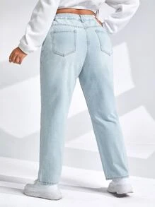 SHEIN EZwear Jeans de ajuste mom con diseño de parche - Lavado ligero - Ver 2