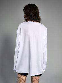 ROMWE Grunge Punk Star Graphic Drop Shoulder Tee - White - View 2