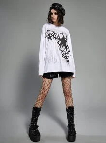 ROMWE Grunge Punk Star Graphic Drop Shoulder Tee - White - View 7