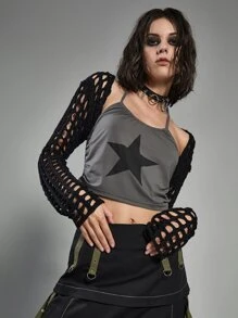 ROMWE Grunge Punk Hollow Out Super Crop Cardigan - Black - View 3