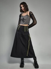 ROMWE Grunge Punk Hollow Out Super Crop Cardigan - Black - View 6