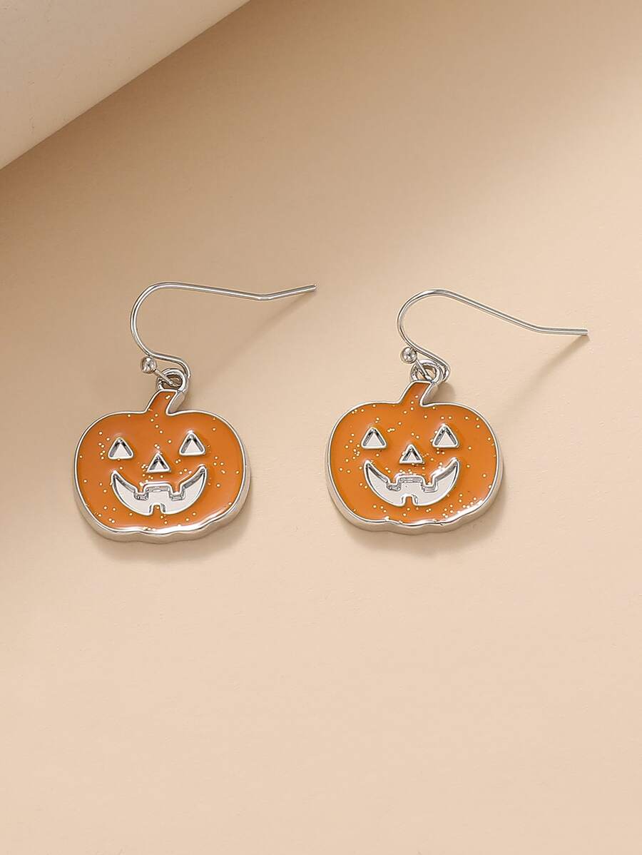 Halloween Pumpkin Decor Drop Earrings - Orange - View 1