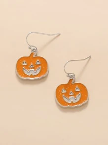 Halloween Pumpkin Decor Drop Earrings - Orange - View 4