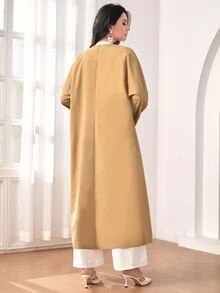 Mulvari Solid Open Front Coat Without Belt - Khaki - View 2