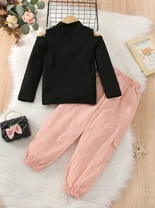 Young Girl Ribbed Knit Tee & Flap Pocket Pants