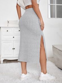 SHEIN Essnce High Waist Split Thigh Skirt - Light Grey - View 2