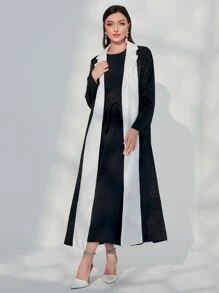 Al Najma Jacquard Abaya With Tank Dress - Black - View 1