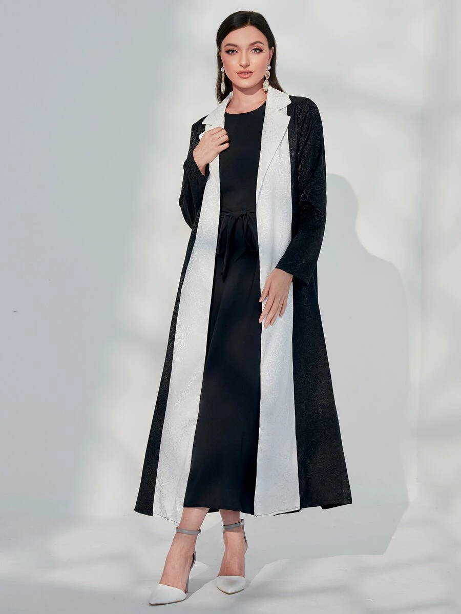 Al Najma Jacquard Abaya With Tank Dress - Black - View 1