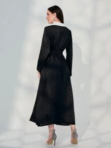 Al Najma Jacquard Abaya With Tank Dress - Black - View 2