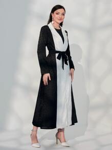 Al Najma Jacquard Abaya With Tank Dress - Black - View 5