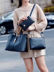 新款时尚复古设计休闲 3 件套包袋（手提包、斜挎包和托特包），容量大，功能多样，适合职场、办公室女士和学生，物有所值，母女搭配女包，最佳母亲节礼物创意，书包套装，轻便，便携，大容量，商务休闲，适合少女女大学生，非常适合办公室、大学、中学、高中、工作、商务、通勤、体育场、运动、购物、度假 - 黑色 - 查看 2