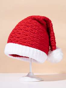 1pc Baby Plush Ball Decor Hat - Red - View 2