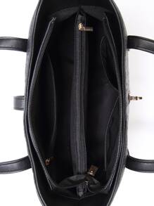 新款时尚复古设计休闲 3 件套包袋（手提包、斜挎包和托特包），容量大，功能多样，适合职场、办公室女士和学生，物有所值，母女搭配女包，最佳母亲节礼物创意，书包套装，轻便，便携，大容量，商务休闲，适合少女女大学生，非常适合办公室、大学、中学、高中、工作、商务、通勤、体育场、运动、购物、度假 - 黑色 - 查看 5