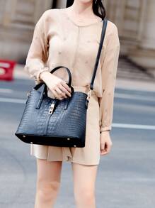 新款时尚复古设计休闲 3 件套包袋（手提包、斜挎包和托特包），容量大，功能多样，适合职场、办公室女士和学生，物有所值，母女搭配女包，最佳母亲节礼物创意，书包套装，轻便，便携，大容量，商务休闲，适合少女女大学生，非常适合办公室、大学、中学、高中、工作、商务、通勤、体育场、运动、购物、度假 - 黑色 - 查看 6