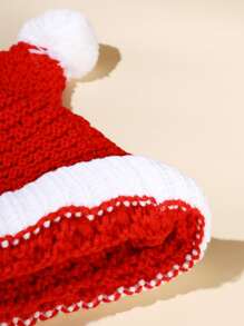 1pc Baby Plush Ball Decor Hat - Red - View 5