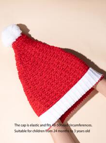 1pc Baby Plush Ball Decor Hat - Red - View 6