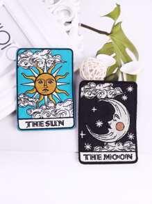 2 piezas Parche termoadhesivo luna & con bordado de sol