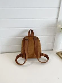 Mini Pocket Front Corduroy Backpack - Brown - View 5