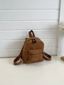 Mini Pocket Front Corduroy Backpack - Brown - View 6