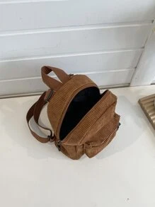 Mini Pocket Front Corduroy Backpack - Brown - View 7